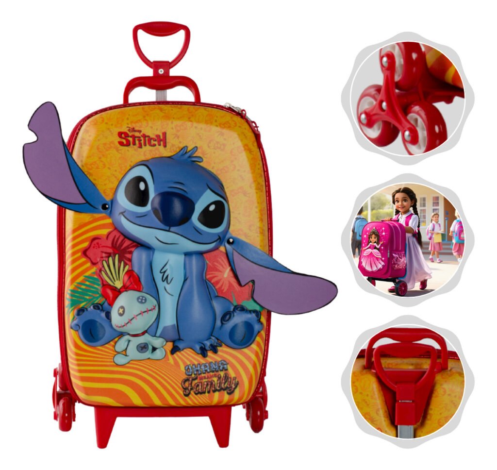 D NQ NP 2X 790370 MLB81833659069 012025 F mochila stitch escolar de rodinha 3d e lancheira disney