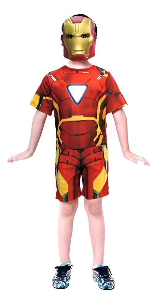D NQ NP 2X 766046 MLB89383443999 082025 F fantasia infantil curta carnaval homem de ferro com mascara